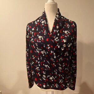 Ladies LOFT Navy with Red and White Accent Cross Front Pullover Shirt Size Small